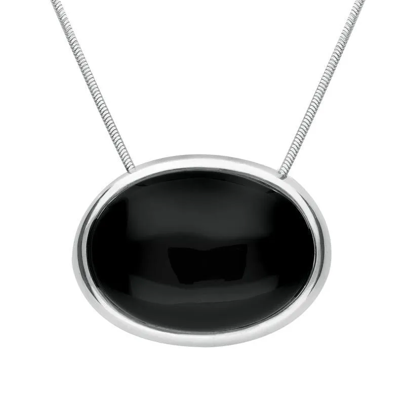 Sterling Silver Whitby Jet Unique Chunky Oval Necklace