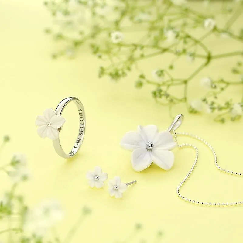 Sterling Silver White Agate Tuberose 12mm Desert Rose Ring