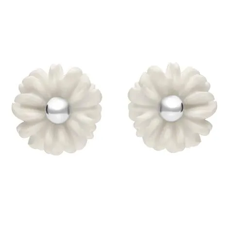 Sterling Silver White Agate Tuberose 6mm Daisy Stud Earrings