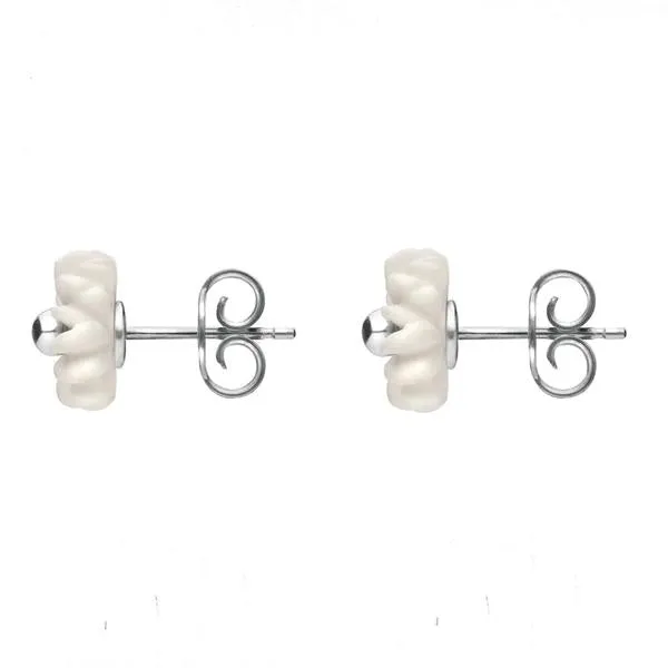 Sterling Silver White Agate Tuberose 6mm Daisy Stud Earrings