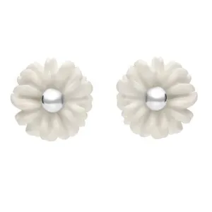 Sterling Silver White Agate Tuberose 6mm Daisy Stud Earrings
