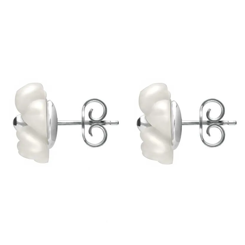 Sterling Silver White Agate Tuberose 8mm Dahlia Stud Earrings