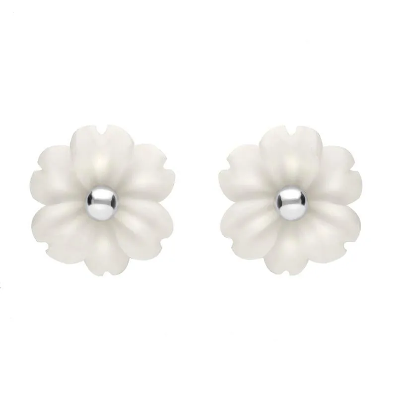 Sterling Silver White Agate Tuberose 8mm Dahlia Stud Earrings