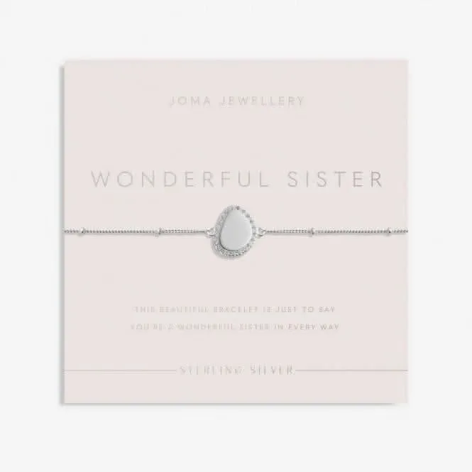 Sterling Silver Wonderful Sister Pebble Pave 16cm   3cm Bracelet JJS0005