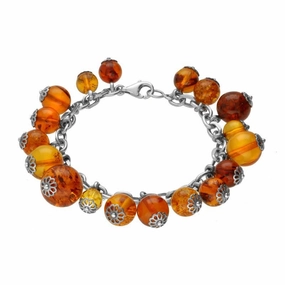 Sterling Silver Amber Charm Bracelet