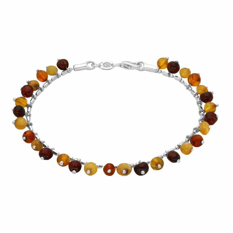 Sterling Silver Amber Dropped Bead Bracelet