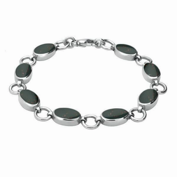 Sterling Silver Bloodstone Eight Stone Round Ring Bracelet