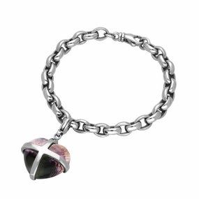 Sterling Silver Blue John Cross Heart Link Charm Bracelet D