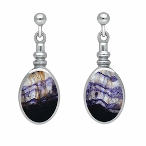Sterling Silver Blue John Oval Bottletop Drop Earrings