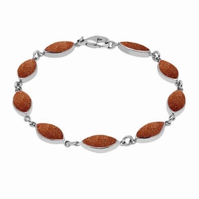 Sterling Silver Brown Goldstone Marquise Bracelet