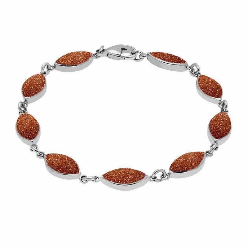 Sterling Silver Brown Goldstone Marquise Bracelet