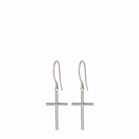 Sterling Silver Fine Cross Hanging Earrings