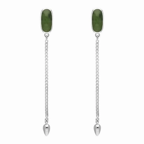 Sterling Silver Jade Lineaire Long Drop Stud Earrings