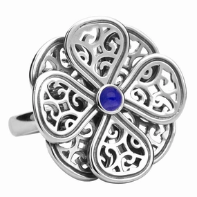 Sterling Silver Lapis Lazuli Flore Eight Petal Flower Ring
