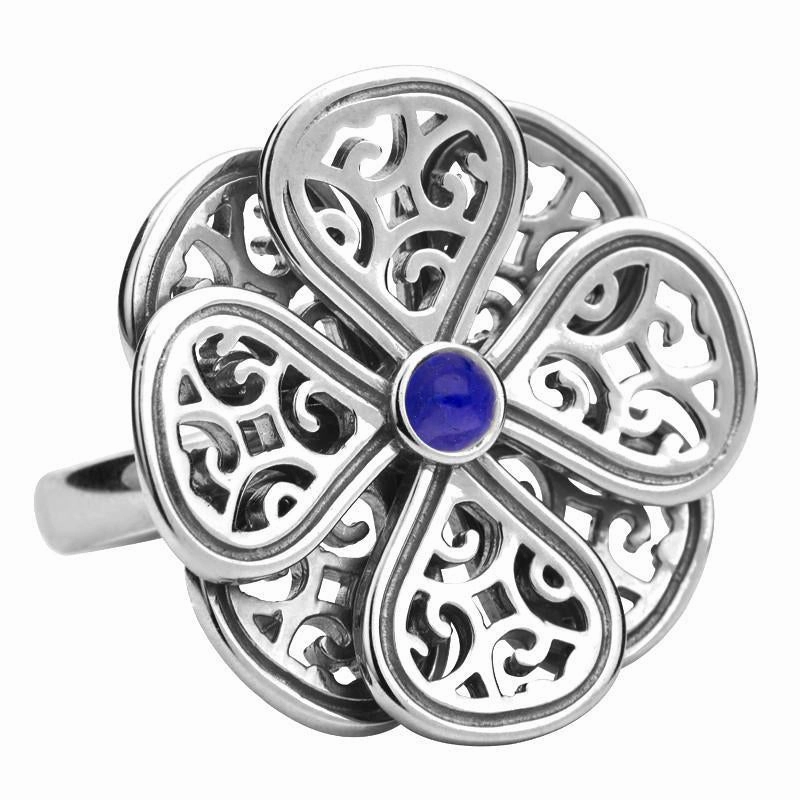 Sterling Silver Lapis Lazuli Flore Eight Petal Flower Ring