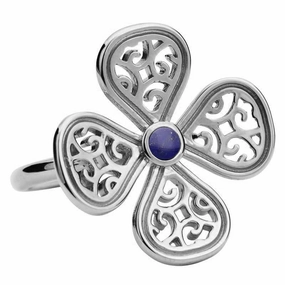 Sterling Silver Lapis Lazuli Flore Four Petal Filigree Ring