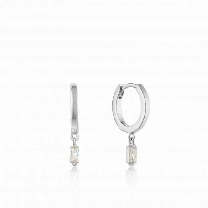 Sterling Silver Rhodium Plated Glow Huggie Hoop Earrings E018-09H