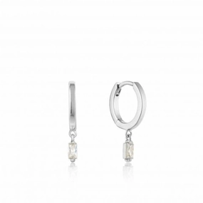 Sterling Silver Rhodium Plated Glow Huggie Hoop Earrings E018-09H