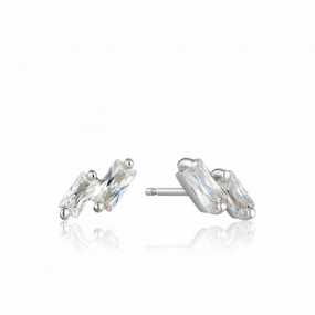 Sterling Silver Rhodium Plated Glow Stud Earrings E018-07H
