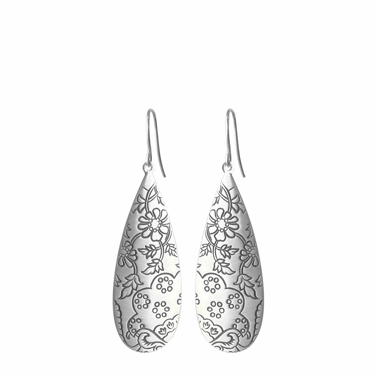 Sterling Silver Slim Teardrop Paisley Earrings