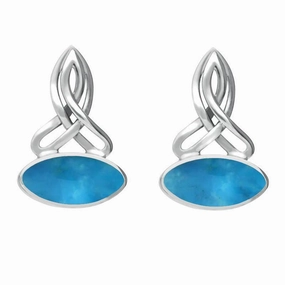Sterling Silver Turquoise Wide Marquise Celtic Stud Earrings