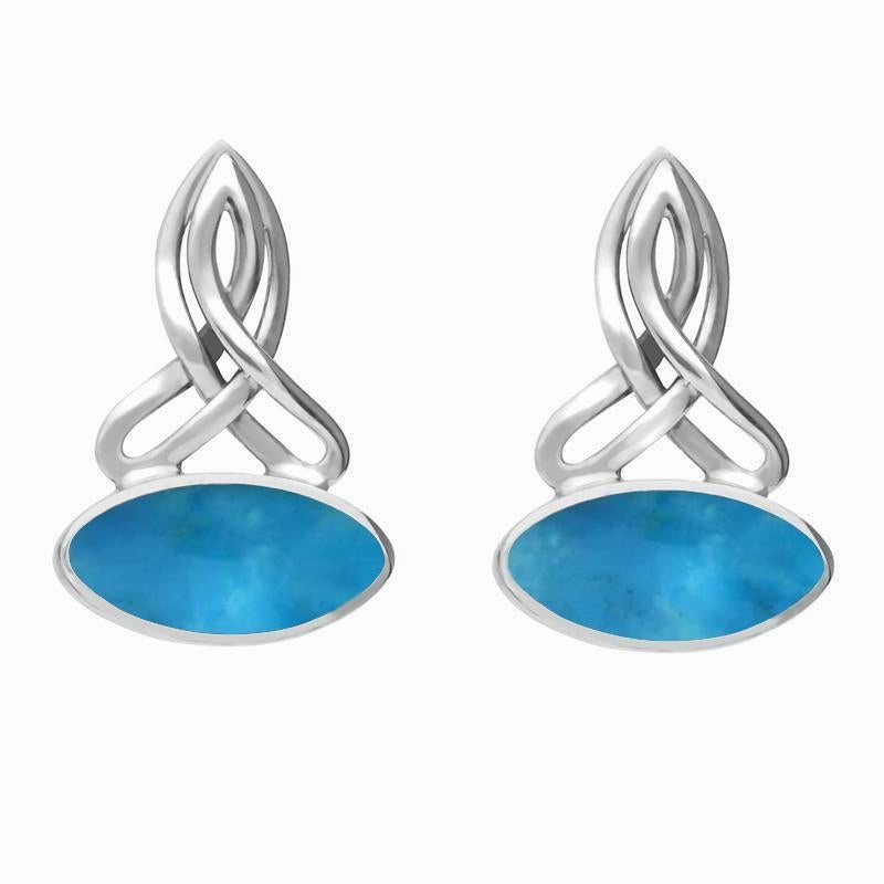 Sterling Silver Turquoise Wide Marquise Celtic Stud Earrings