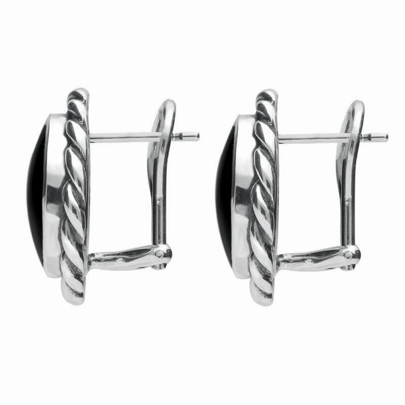 Sterling Silver Whitby Jet Large Rope Edge Round Stud Earrings