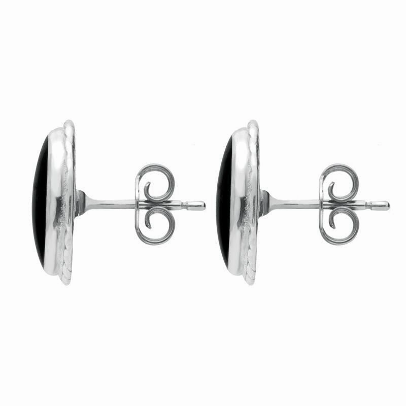 Sterling Silver Whitby Jet Rope Edge Oval Stud Earrings