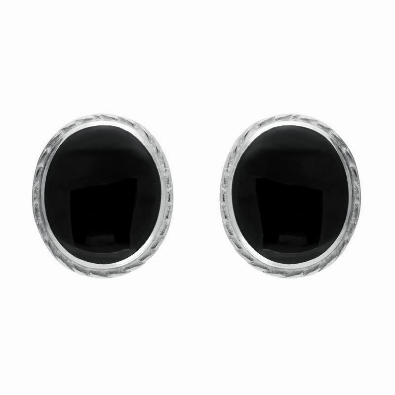 Sterling Silver Whitby Jet Rope Edge Oval Stud Earrings