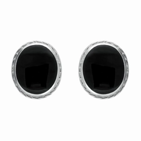 Sterling Silver Whitby Jet Rope Edge Oval Stud Earrings