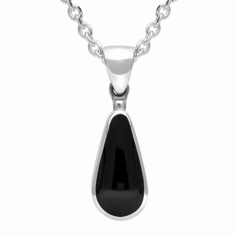 Sterling Silver Whitby Jet Small Pear Necklace