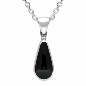 Sterling Silver Whitby Jet Small Pear Necklace