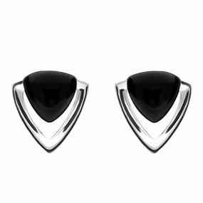 Sterling Silver Whitby Jet Triangle Open Stud Earrings
