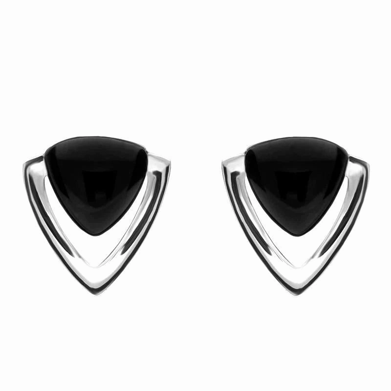Sterling Silver Whitby Jet Triangle Open Stud Earrings