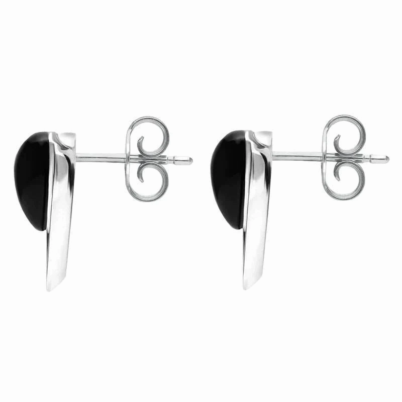 Sterling Silver Whitby Jet Triangle Open Stud Earrings