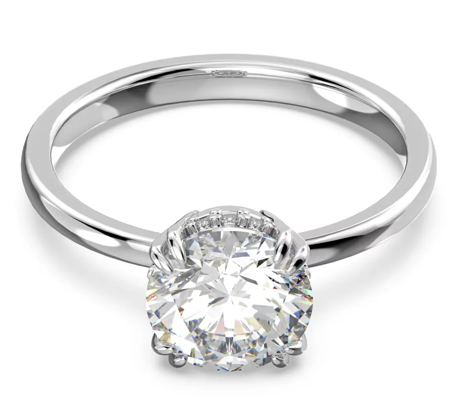 Swarovski Constella Rhodium Plated White Crystal Princess Cut Cocktail Ring - Size 60