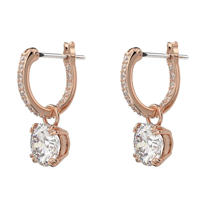 Swarovski Constella Rose Gold Tone Plated White Crystal Pave Drop Earrings