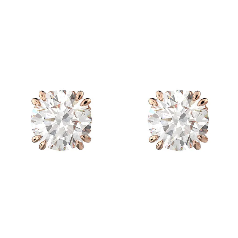 Swarovski Constella Rose Gold Tone Plated White Crystal Solitaire Stud Earrings