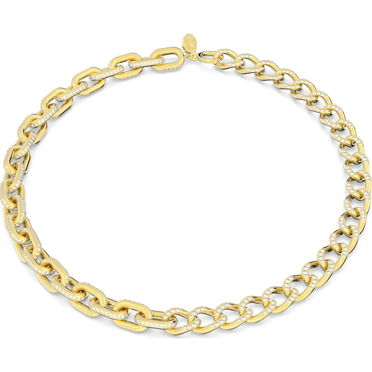 Swarovski Dextera Gold Tone Plated White Crystal Mixed Links Necklace