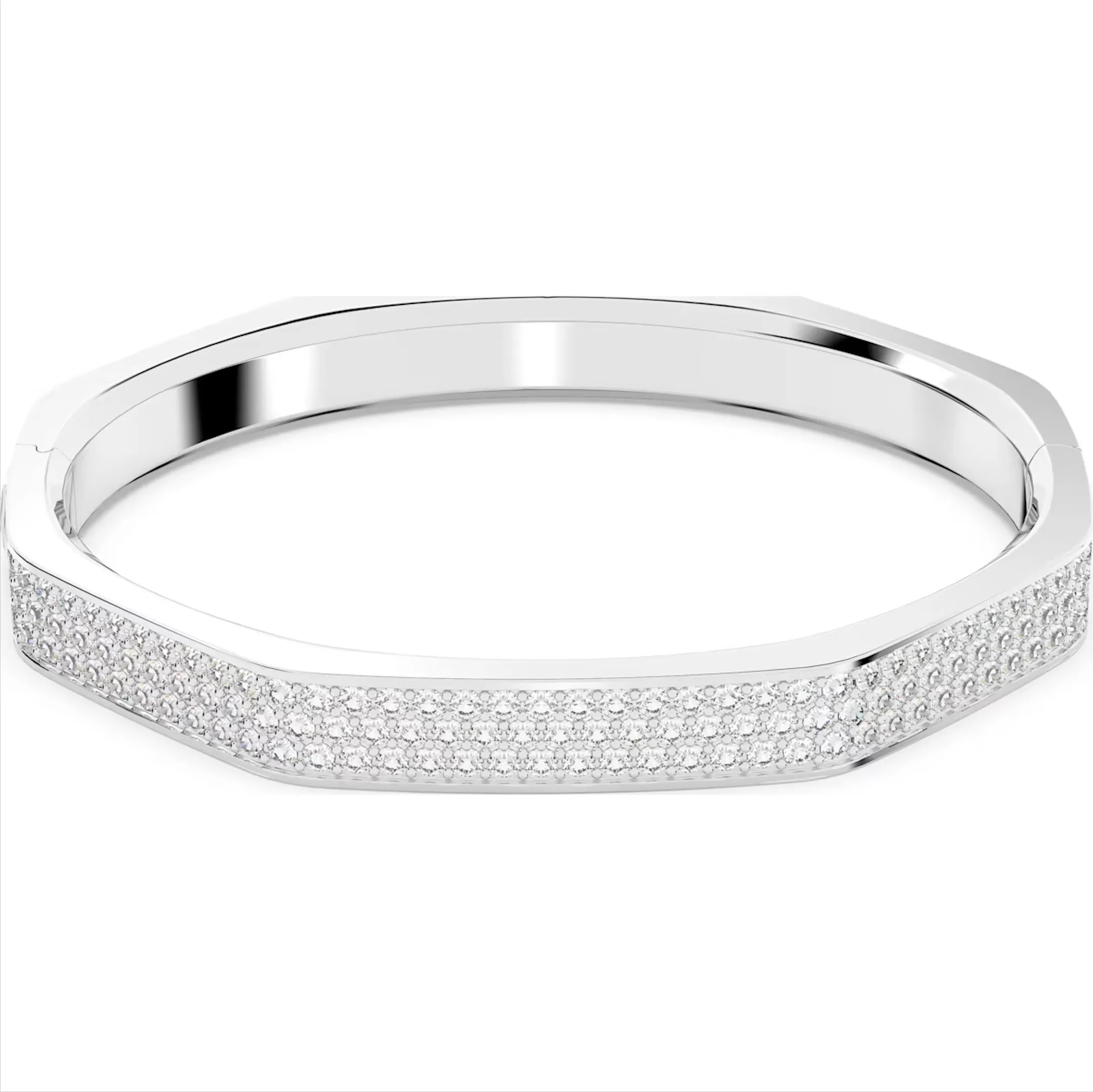 Swarovski Dextera Rhodium Plated Medium Octagon White Crystal Bangle