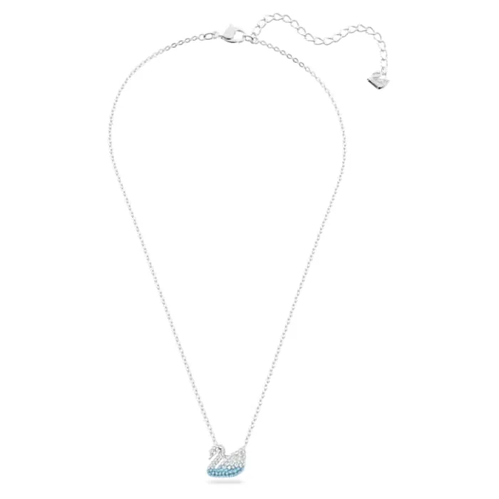 Swarovski Iconic Swan Rhodium Plated Blue Crystal Swan Necklace