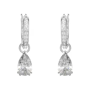 Swarovski Millenia Rhodium Plated White Crystal Pear Cut Hoop Earrings