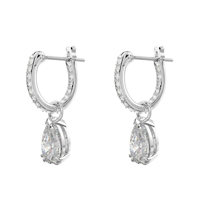 Swarovski Millenia Rhodium Plated White Crystal Pear Cut Hoop Earrings