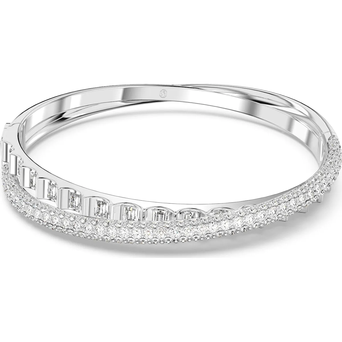 Swarovski Rota Rhodium Plated White Crystal Mixed Cuts Bangle Size M