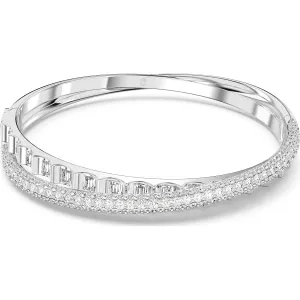 Swarovski Rota Rhodium Plated White Crystal Mixed Cuts Bangle Size M