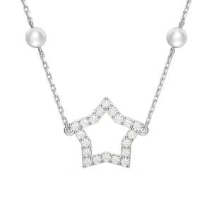 Swarovski Stella Rhodium Plated White Crystal Pearls Star Necklace