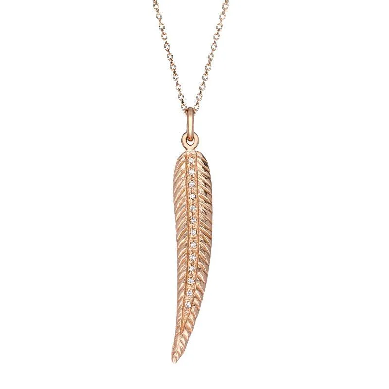 Sylva Rose Gold Plated Sterling Silver Long Feather Necklace