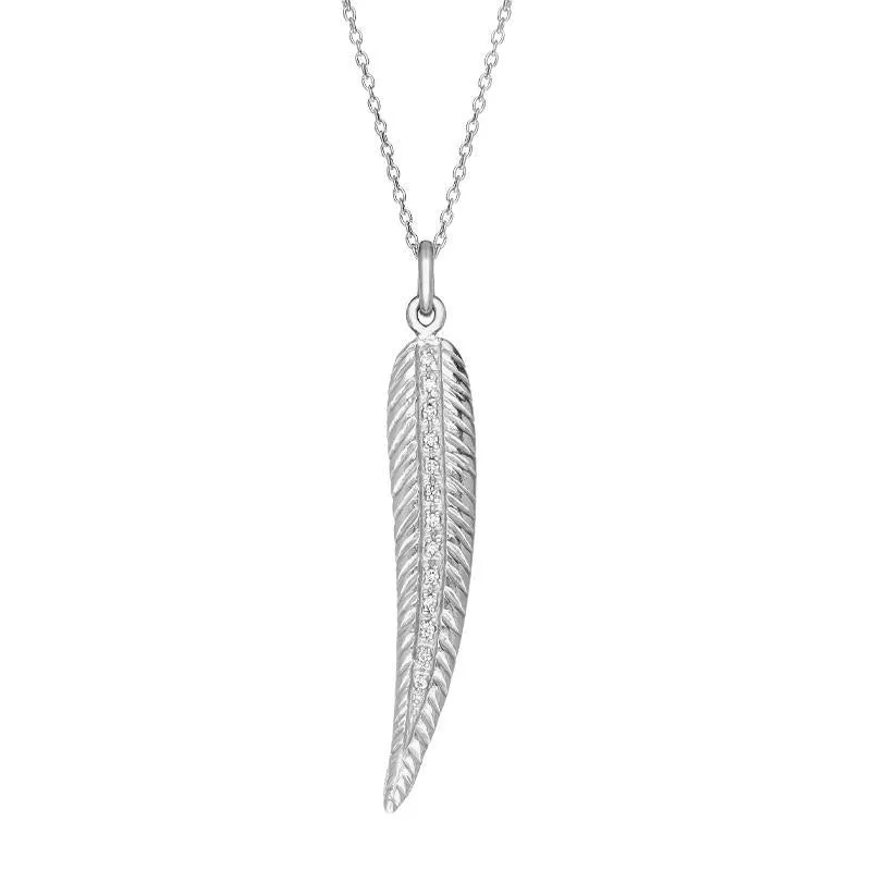 Sylva Sterling Silver Cubic Zirconia Long Feather Necklace
