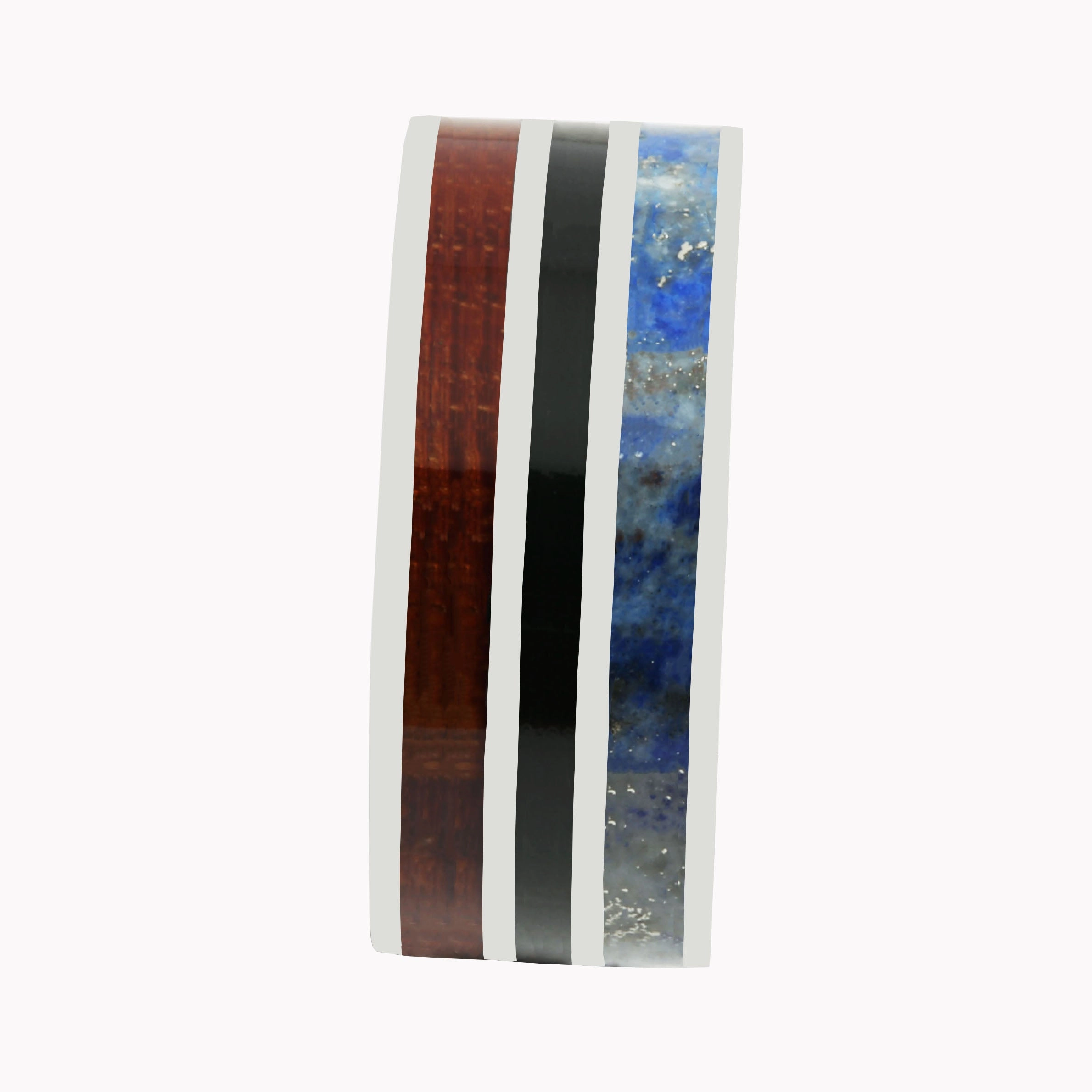 Tantalum with Koa Wood, Lapis Lazuli and Onyx Inlaid Wedding Ring Flat 10mm
