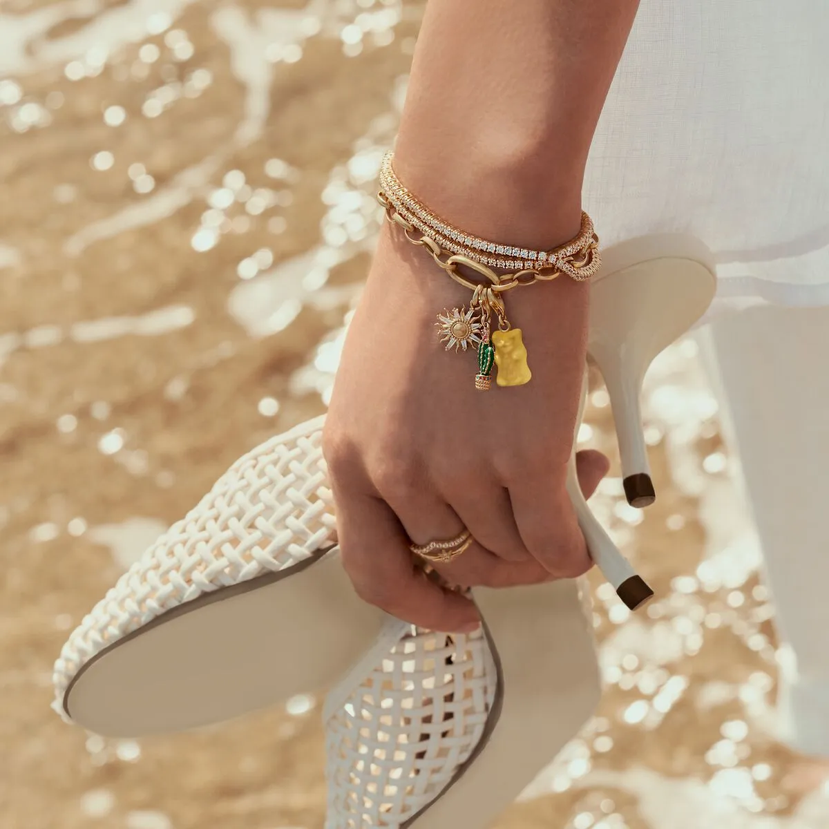 Thomas Sabo 18ct Gold Plated White Zirconia Sun Connect Charm